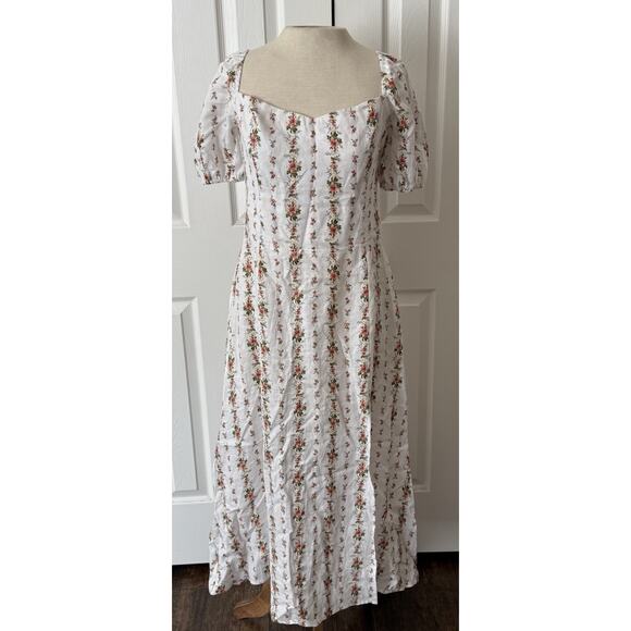 Reformation Dresses & Skirts - Reformation Lacey Dress Sz 12 White Floral Tie Back Smocked Spring Easter Bridal